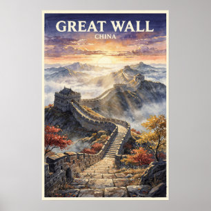 Great Wall of China Vintage Travel Poster