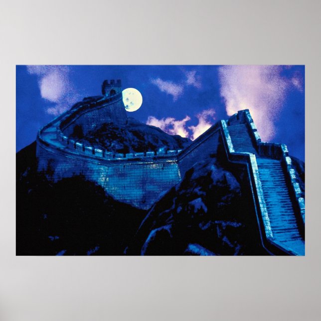 Great Wall of China with moon Poster (Front)