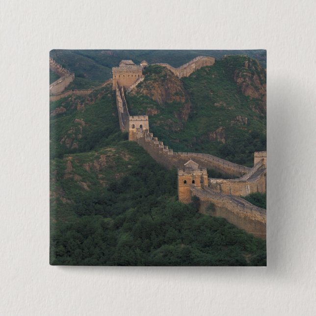Great Wall winding through mountains. 15 Cm Square Badge (Front)
