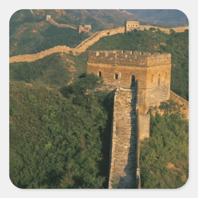 Great Wall winding through the mountain, China Square Sticker (Front)