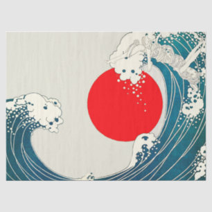 GREAT WAVE AND RED SUN Blue White Nautical Tissue Paper