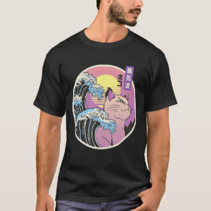 Great Wave Cat Art Mashup Japanese Vaporwave Retro T-Shirt