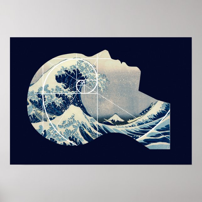 Great Wave, Hokusai Meets Fibonacci in My Head Poster (Front)