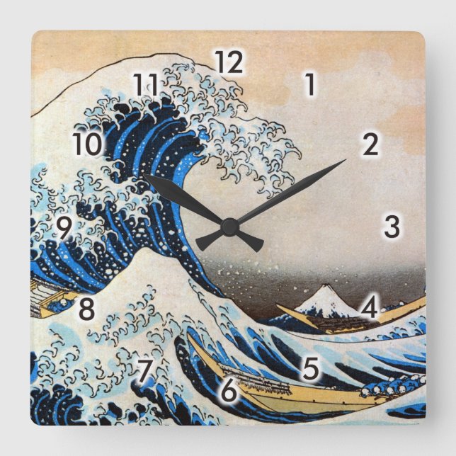 Great Wave, Hokusai, Ukiyo-e Square Wall Clock (Front)