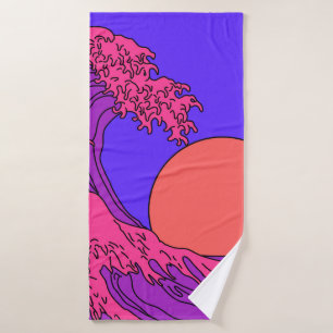 Great Wave in Vaporwave Pop Art style. View on oce Bath Towel