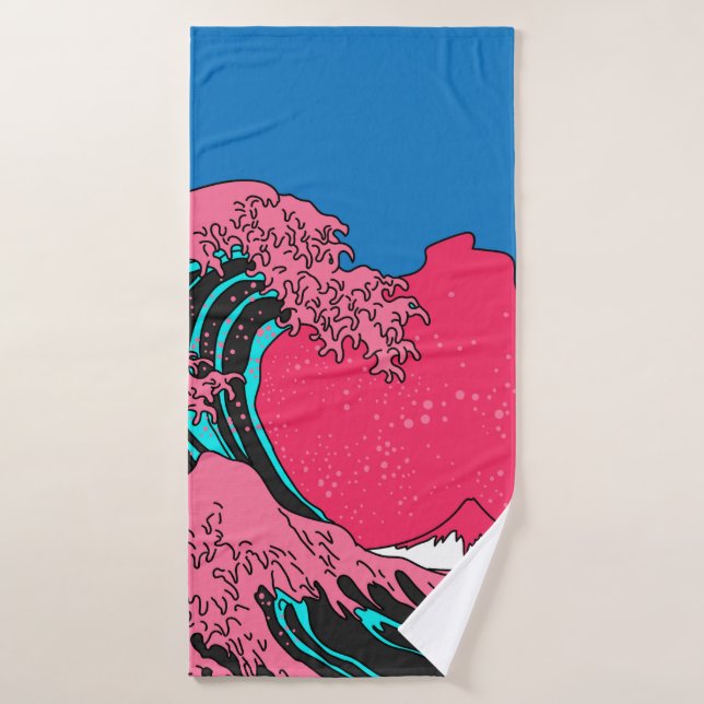 Great Wave in Vaporwave Pop Art style. View on the Bath Towel (Bath Towel)