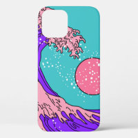 Great Wave in Vaporwave Pop Art style. View on the
