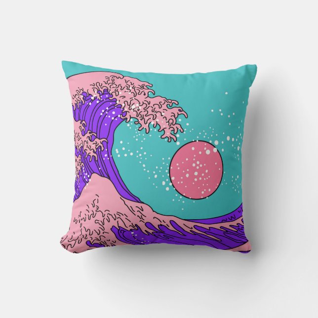 Great Wave in Vaporwave Pop Art style. View on the Cushion (Front)