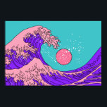 Great Wave in Vaporwave Pop Art style. View on the Poster<br><div class="desc">Great Wave in Vaporwave Pop Art style. View on the ocean's crest leap. Stylised line art illustration of 19th century Japanese print.
wave, vapour, japan, art, great, artwork, synthwave, graphic design, hokusai, background, japanese, storm, beautiful, crest, decor, minimalism, painting, water, asia, big, vintage, illustration, retro, </div>