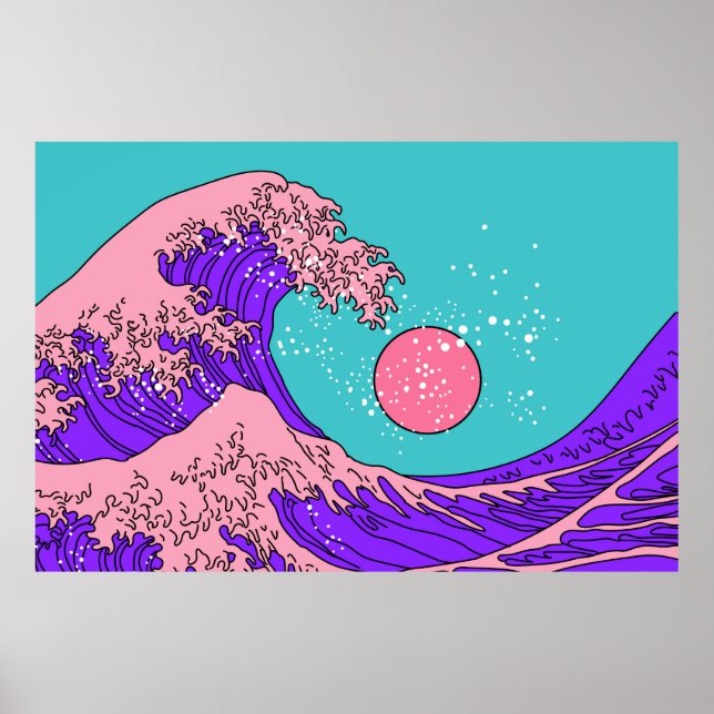 Great Wave in Vaporwave Pop Art style. View on the Poster (Front)