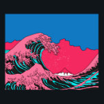Great Wave in Vaporwave Pop Art style. View on the Poster<br><div class="desc">Great Wave in Vaporwave Pop Art style. View on the mountain and ocean's crest leap.
drawing,  beautiful,  art,  ocean,  ukiyoe,  blue,  fuji,  mountain,  retro,  artwork,  asia,  asian,  background,  big,  crest,  decoration,  decor,  graphic,  great,  hokusai,  vintage,  illustration,  retro, </div>