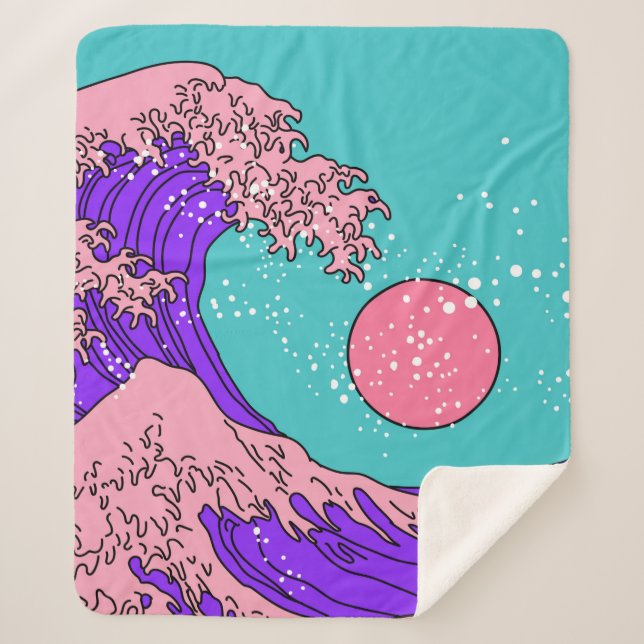 Great Wave in Vaporwave Pop Art style. View on the Sherpa Blanket (Front)
