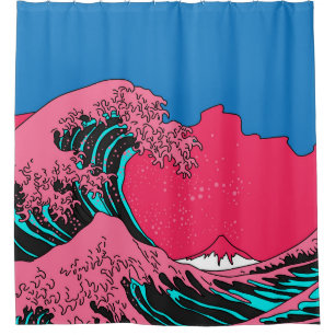 Great Wave in Vaporwave Pop Art style. View on the Shower Curtain