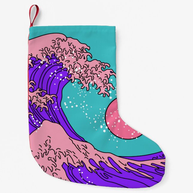 Great Wave in Vaporwave Pop Art style. View on the Small Christmas Stocking (Front)