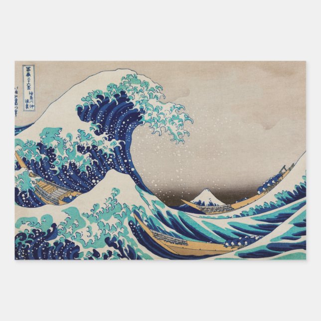 GREAT WAVE JAPANESE WOODBLOCK GIFT WRAP Sheet Set (Front)