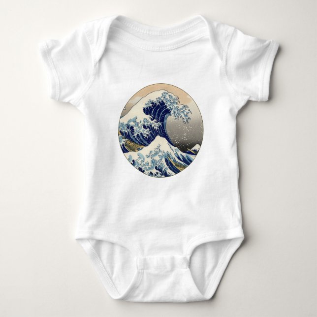 Great Wave Kanagawa Japanese Painting Baby Bodysuit (Front)