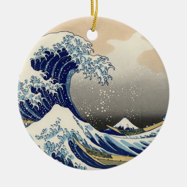 Great Wave Kanagawa Japanese Painting Ceramic Tree Decoration (Front)