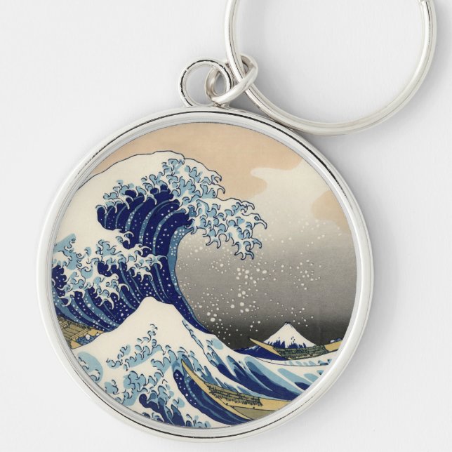 Great Wave Kanagawa Japanese Painting Key Ring (Front)