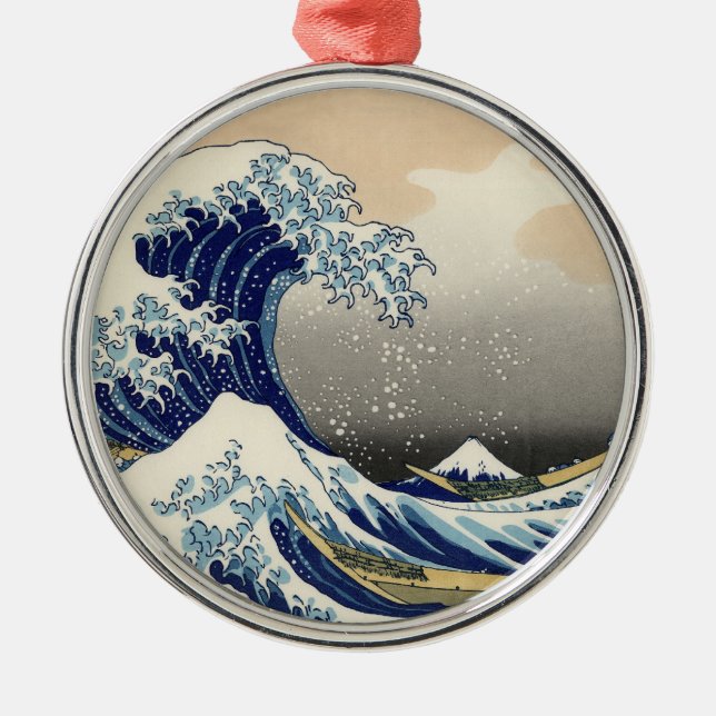 Great Wave Kanagawa Japanese Painting Metal Ornament (Front)
