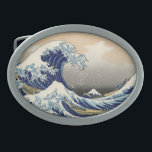 Great Wave Kanagawa Japanese Painting Oval Belt Buckle<br><div class="desc">Japanese Woodcut Wave -- Mount Fuji Wave by Hokusa A big wave is out in the ocean -- and you see Mount Fuji in the distant background -- the wave curls around the great Mt. Fuji. The giant wave is so intense that you might almost miss the boaters in the...</div>