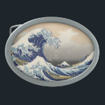 Great Wave Kanagawa Japanese Painting Oval Belt Buckle<br><div class="desc">Japanese Woodcut Wave -- Mount Fuji Wave by Hokusa A big wave is out in the ocean -- and you see Mount Fuji in the distant background -- the wave curls around the great Mt. Fuji. The giant wave is so intense that you might almost miss the boaters in the...</div>