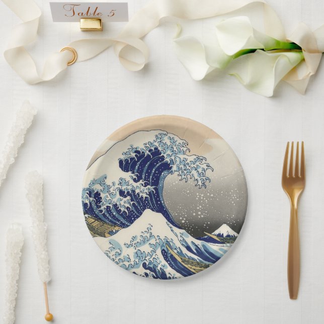 Great Wave Kanagawa Japanese Painting Paper Plate (Wedding)