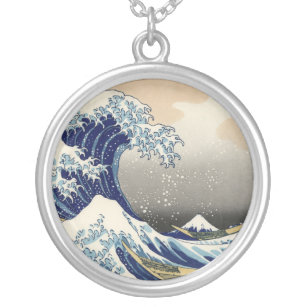 Great Wave Kanagawa Japanese Painting Silver Plated Necklace