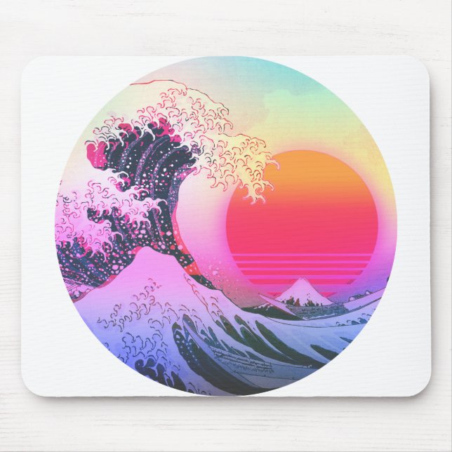 Great Wave Kanagawa Vaporwave Vintage Aesthetic Mouse Pad (Front)