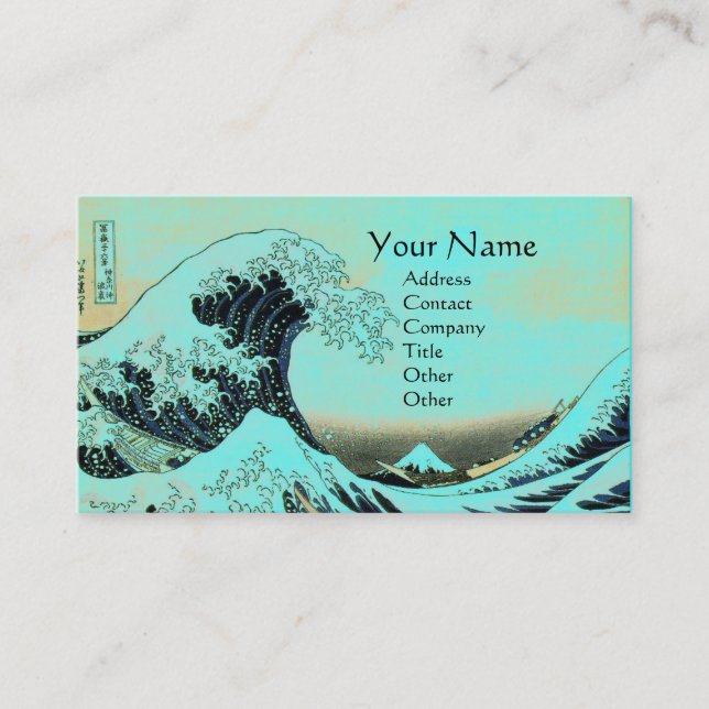 GREAT WAVE MONOGRAM Aqua Blue,Teal Business Card (Front)