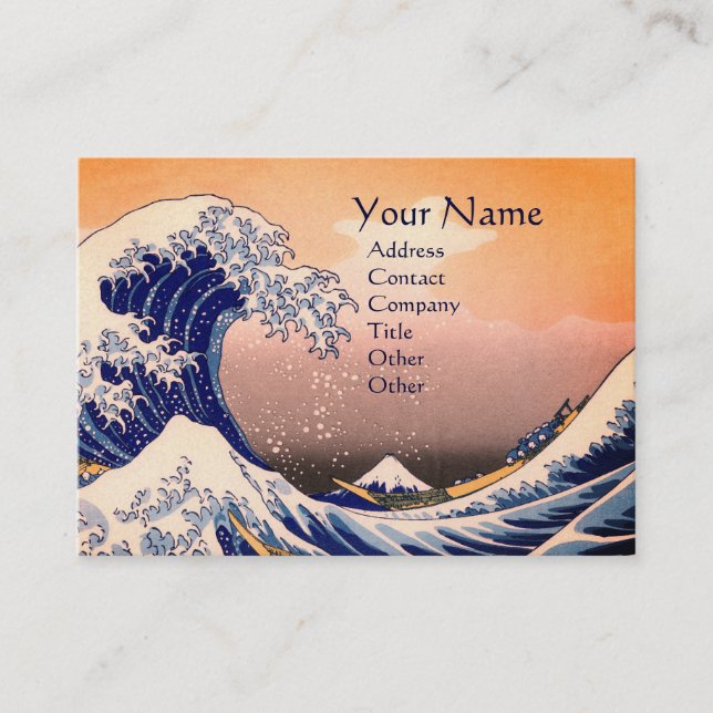 GREAT WAVE MONOGRAM  Pearl Paper Business Card (Front)