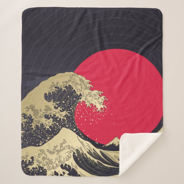 "Great Wave of kanagawa". Hokusai, Japanese wave i Sherpa Blanket (Front)