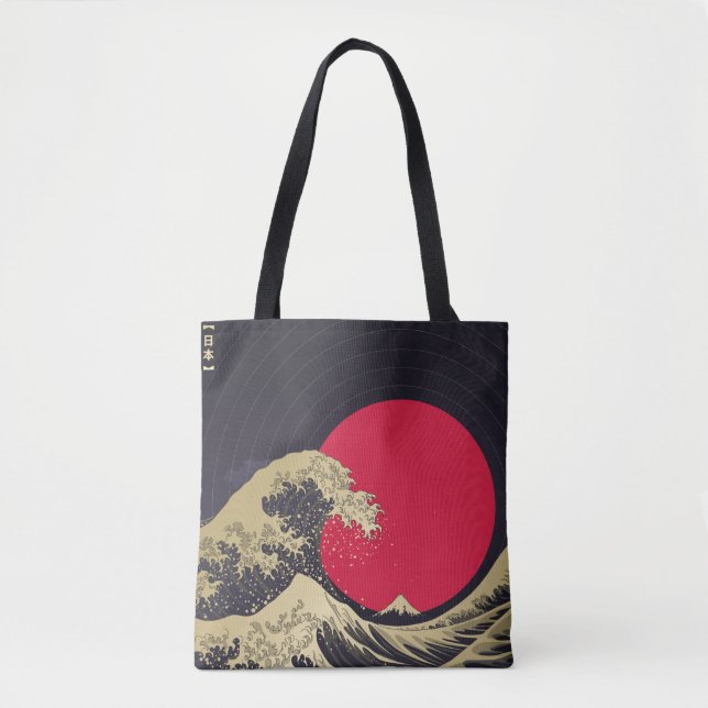"Great Wave of kanagawa". Hokusai, Japanese wave i Tote Bag (Front)