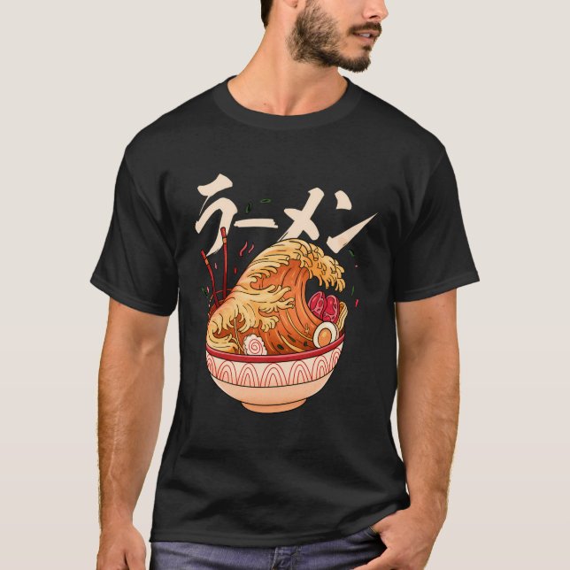 Great Wave Of Ramen Japan Tsunami Noodle Soup Art T-Shirt (Front)