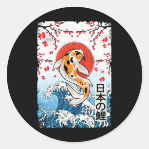 Great Wave off Kanagawa Cherry Blossom Koi Fish Classic Round Sticker