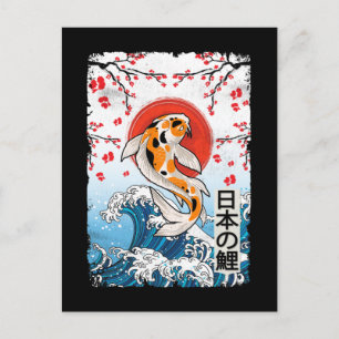Great Wave off Kanagawa Cherry Blossom Koi Fish Postcard