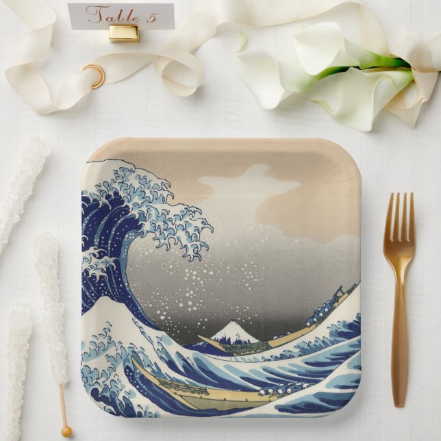 Great Wave off Kanagawa & Mount Fuji Japan Sea Paper Plate (Wedding)