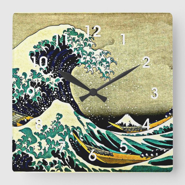Great Wave off Kanagawa Square Wall Clock (Front)