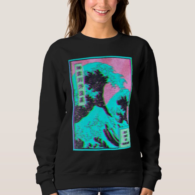 Great Wave off Kanagawa Vaporwave Glitch Aesthetic Sweatshirt (Front)