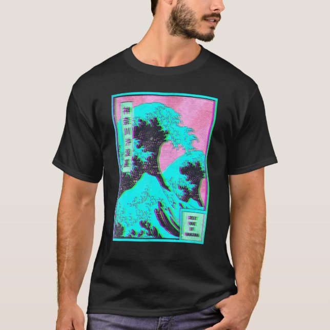 Great Wave off Kanagawa Vaporwave Glitch Aesthetic T-Shirt (Front)