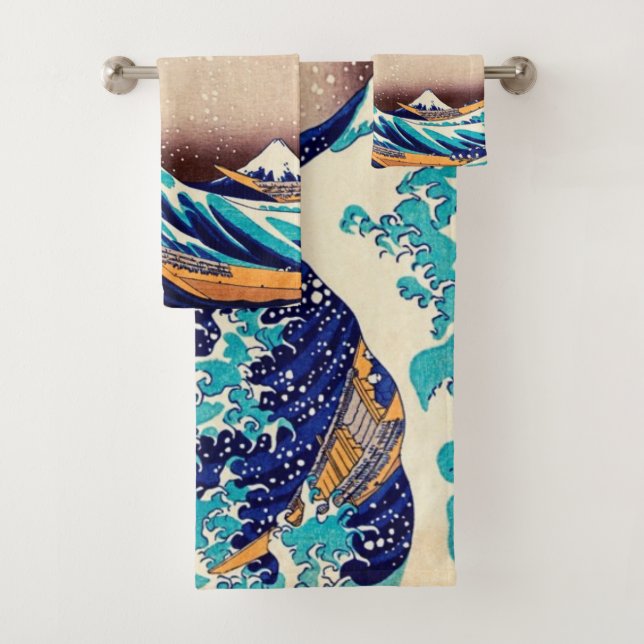 Great Wave Off Kanagawa Vintage Japanese Art Bath Towel Set (Insitu)