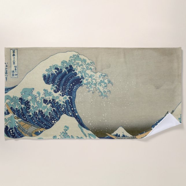 Great Wave Off the Coast of Kanagawa by Hokusai Beach Towel (Front)