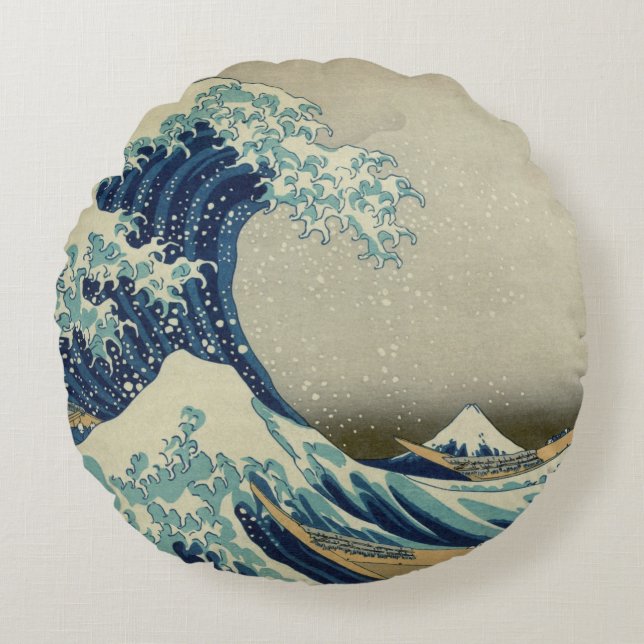 Great Wave Off the Coast of Kanagawa by Hokusai Round Cushion (Front)