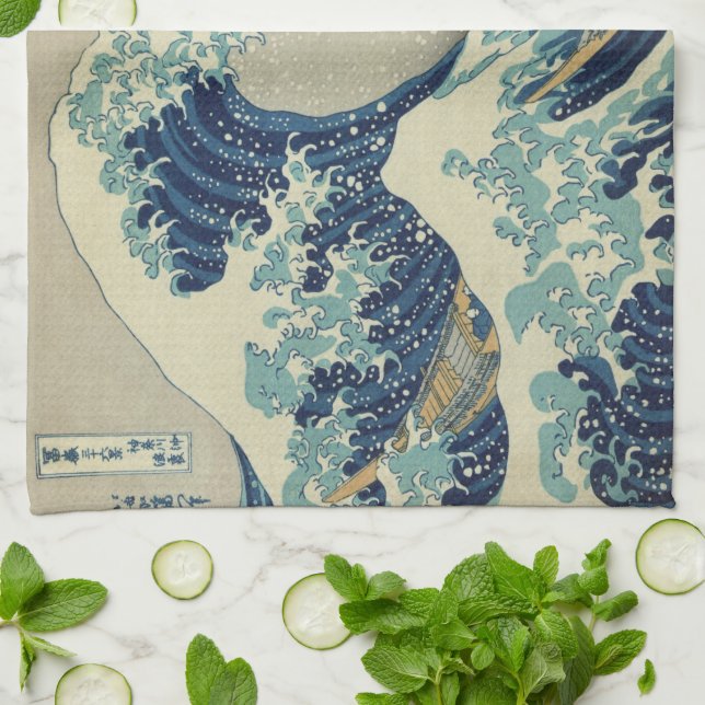 Great Wave Off the Coast of Kanagawa by Hokusai Tea Towel (Folded)