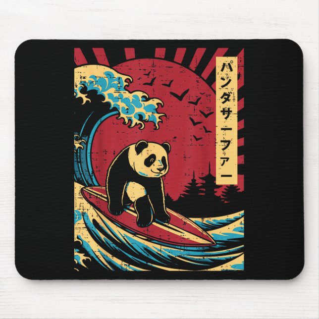 Great Wave Panda Surfing Meme Japanese Art Men Wom Mouse Pad (Front)