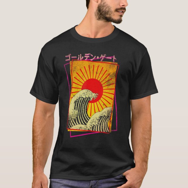 Great Wave Rising Sun Japan Japanese Vaporwave T-Shirt (Front)