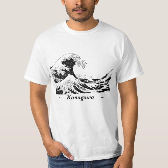"Great Wave" T-Shirt, Black and White Size L T-Shirt (Front)
