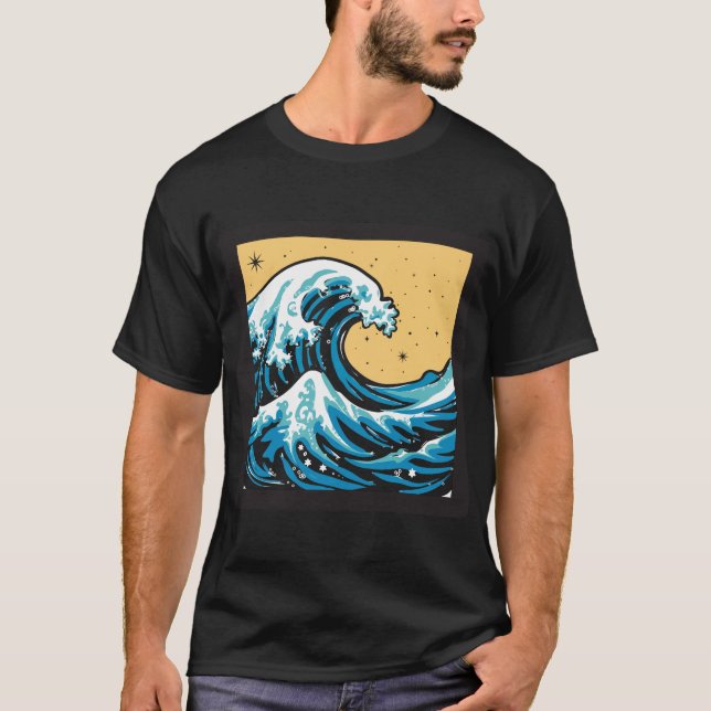 Great Wave Under a Yellow Sky. Vector graphic. T-Shirt (Front)