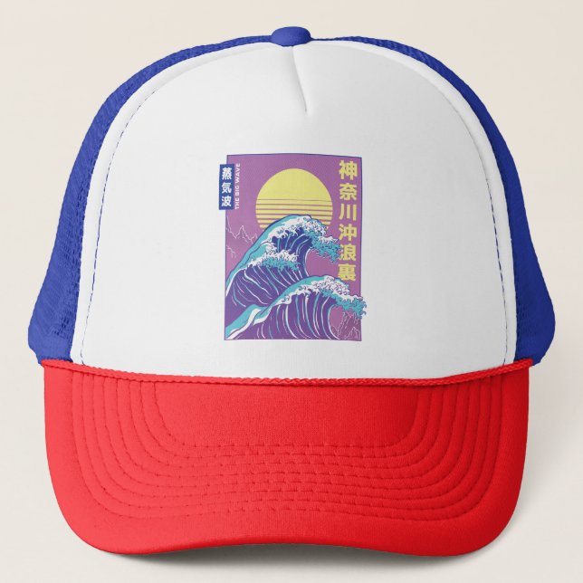 Great Wave Vaporwave Kanagawa Trucker Hat (Front)
