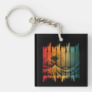 GREAT WAVE VINTAGE SUNSET KANAGAWA KEY RING