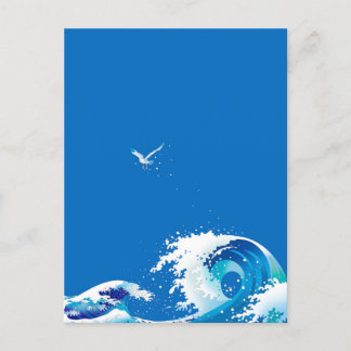 Great waves and seagulls holiday postcard